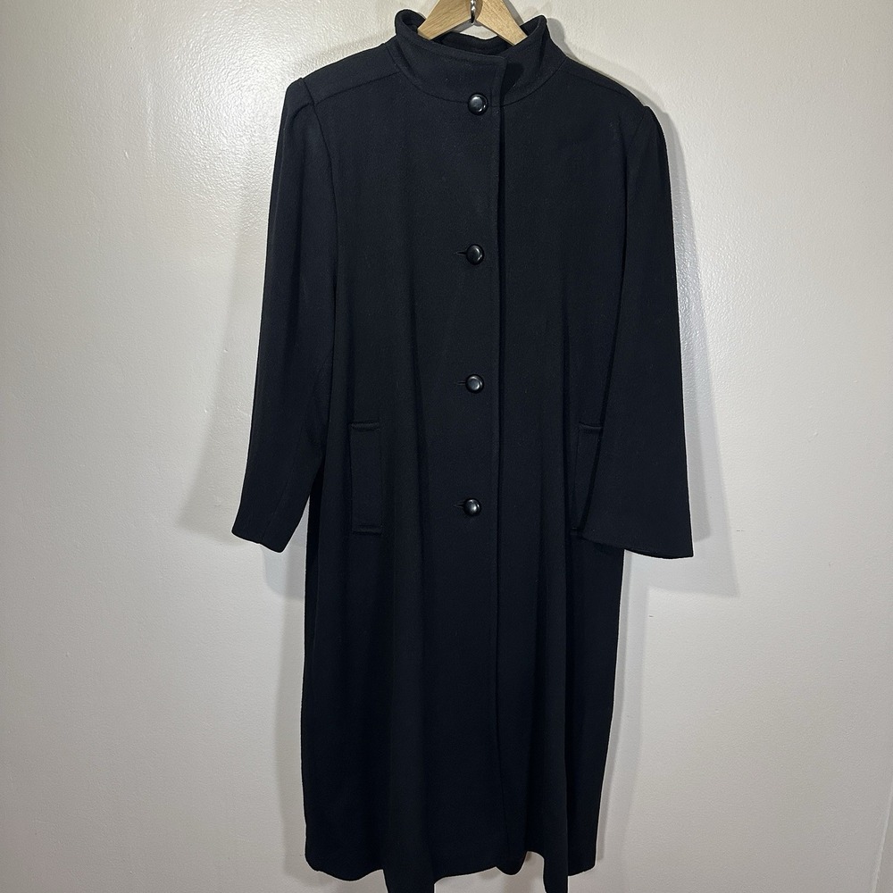 JACQUELINE FERRAR Women's 14 Black‎ 100% Wool USA Union Tag Overcoat VTG